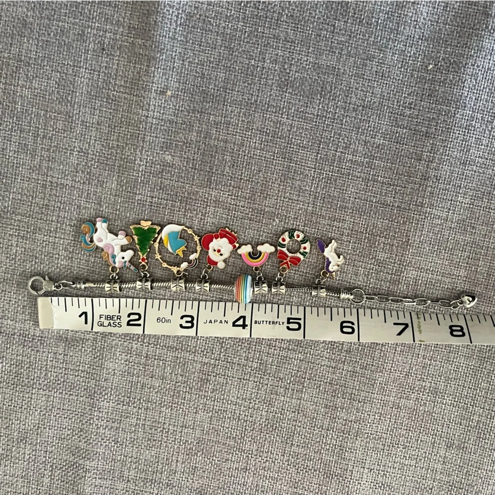 Silver-tone Charm Bracelet with Colorful Unicorn, Rainbow & Holiday Charms
